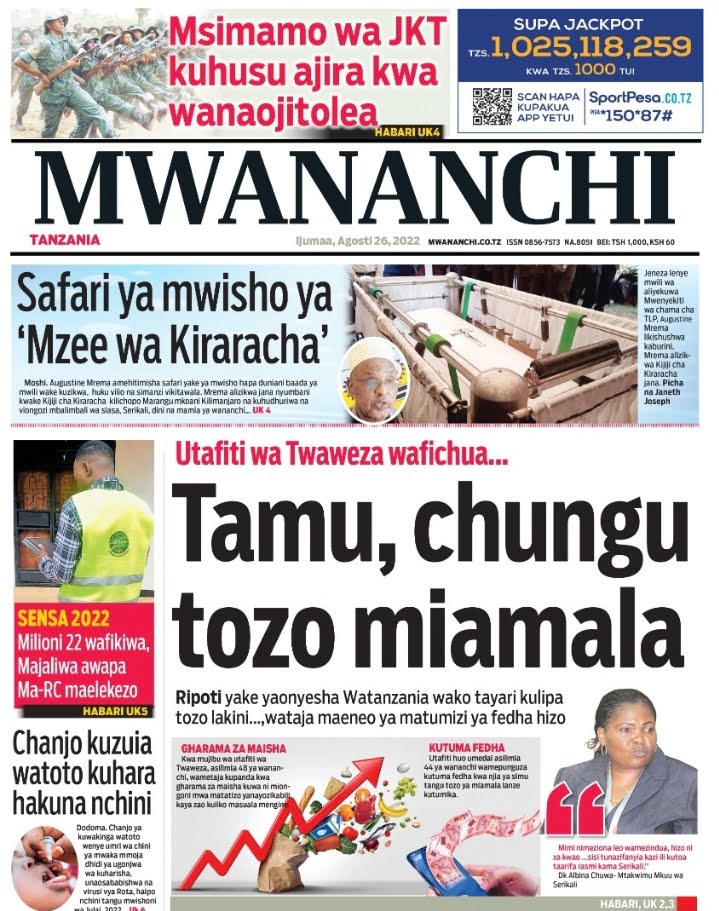 Magazeti ya leo Ijumaa August 26, 2022-Big news of Tanzania Newspaper today August 26, 2022