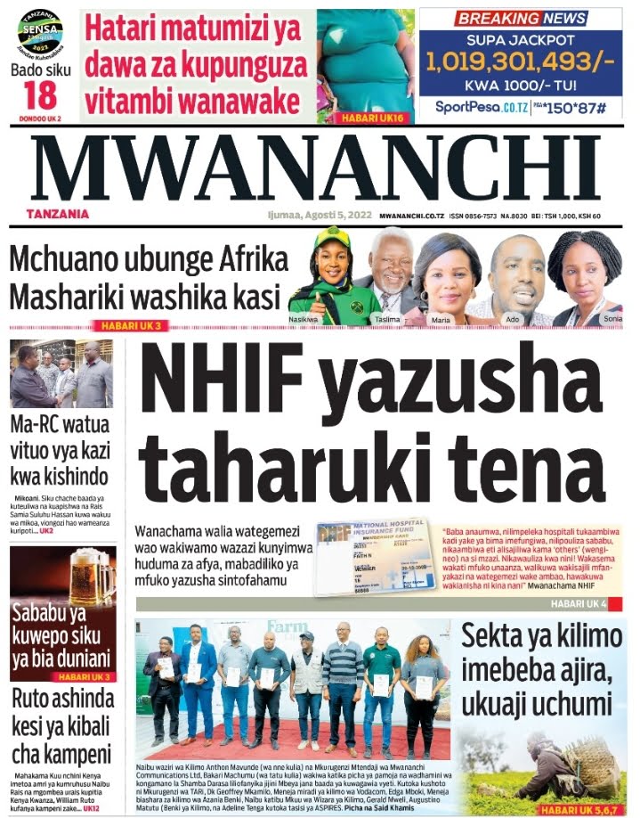 Magazeti ya leo 5 August 2022 Tanzania Today’s Newspapers