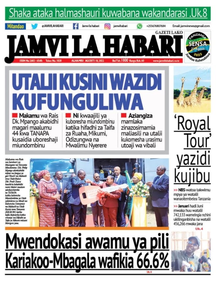 Magazeti ya Leo August 18, 2022-Big news of Tanzania Newspapers today 18,2022