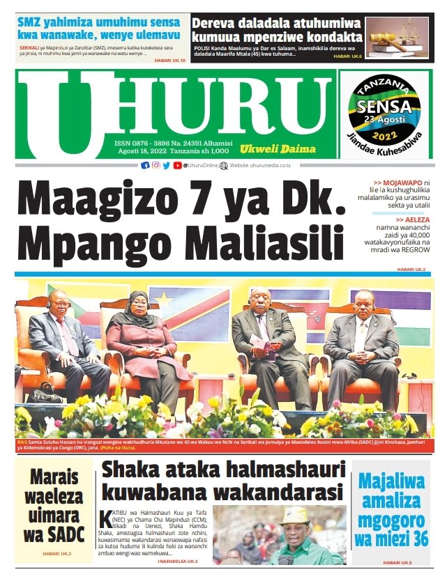 Magazeti ya Leo August 18, 2022-Big news of Tanzania Newspapers today 18,2022