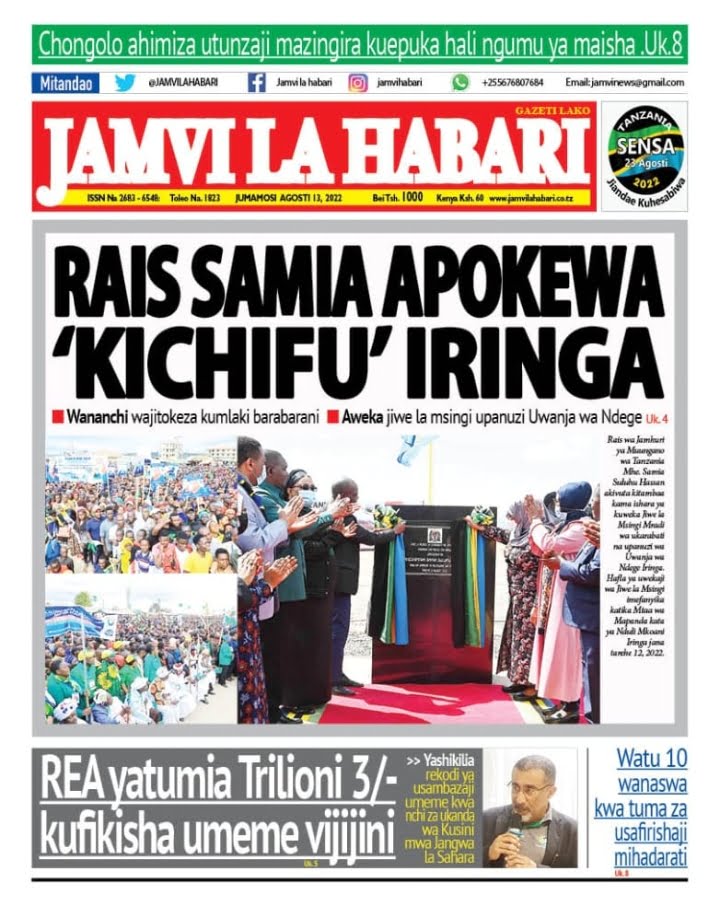 Habari Kubwa Za Magazeti Ya Leo 13 August 2022-Big news of Tanzania Newspapers today August 13, 2022
