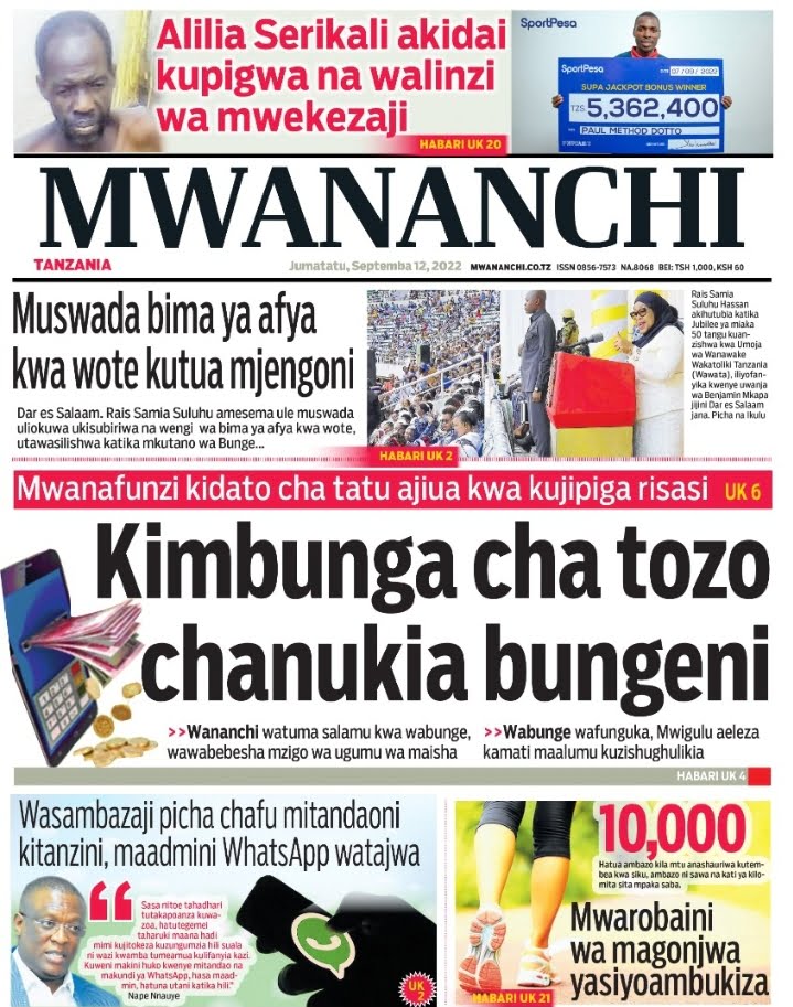 Magazeti ya leo 12.09.2022-Big news of Tanzania Newspaper today 12.09.2022