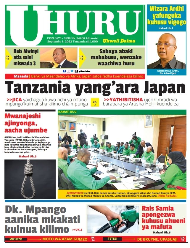 Magazeti ya leo 8.9.2022-Big news of Tanzania newspapers today 8.9.2022
