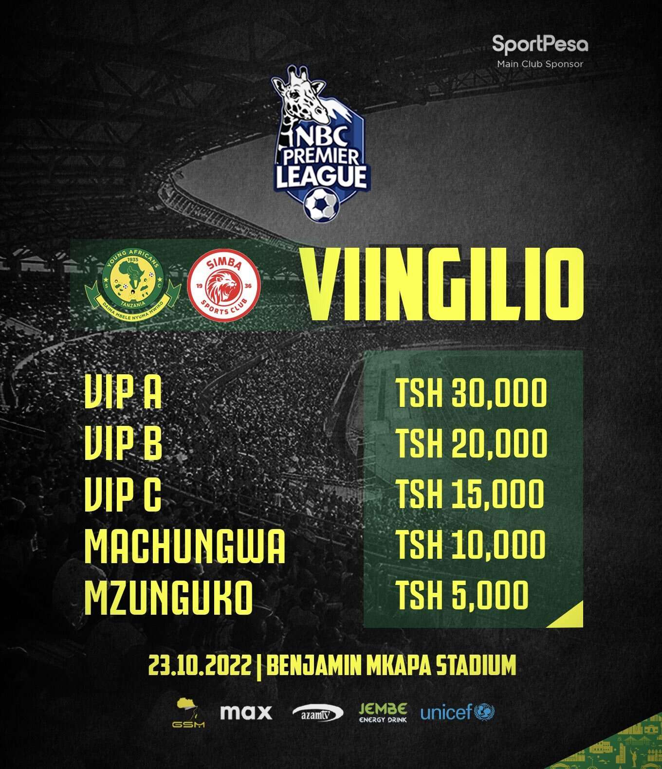 Viingilio Simba vs Yanga 23 Oct 2022